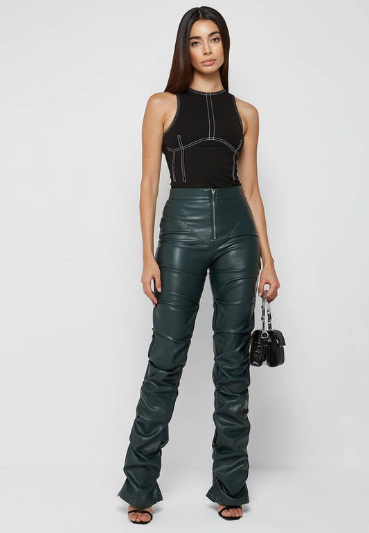 Athens Chic: High-Waisted Leather Pants in Black