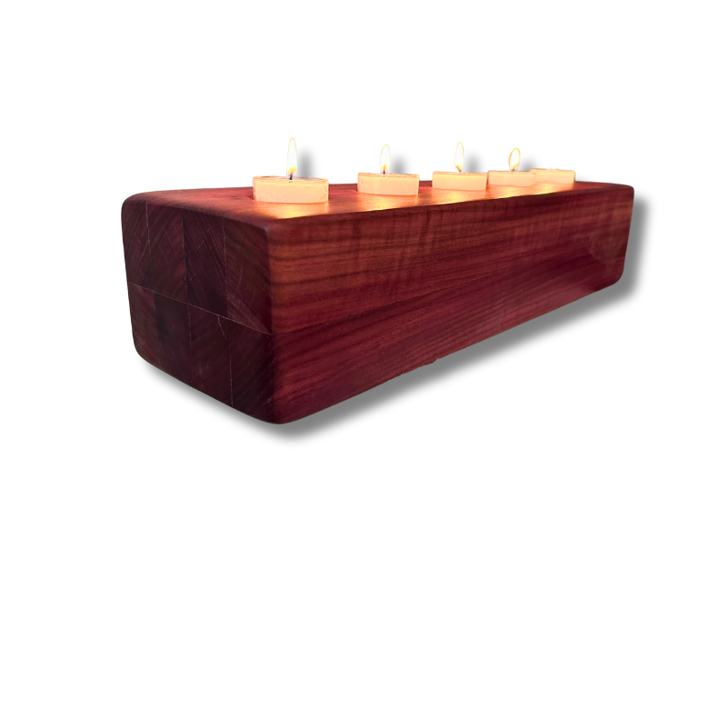 Handmade Whitetail Woods Purple Heart Wood Tea Light Candle Holder, Centerpiece or Mantelpiece Tea Light Candle Holder, Crate and Barrel Inspired, Hand-Made, Centerpiece For Table