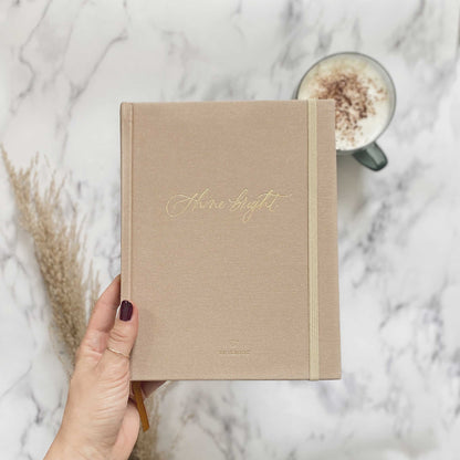 "Shine Bright" Ivory Luxury Lined Notebook with Cloth Cover for Journaling or Note taking