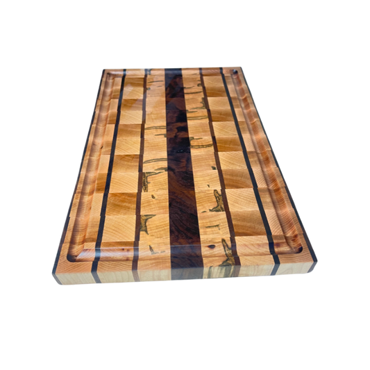 End-Grain Wenge Wood and Black Walnut Wood Cutting Board with Juice Groove, Hand-Crafted, Highly Durable, Water-resistant hardwood With an Eye-Catching Grain