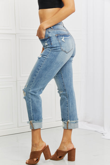The Avery: Denim Distressed Straight Leg Jeans by Risen