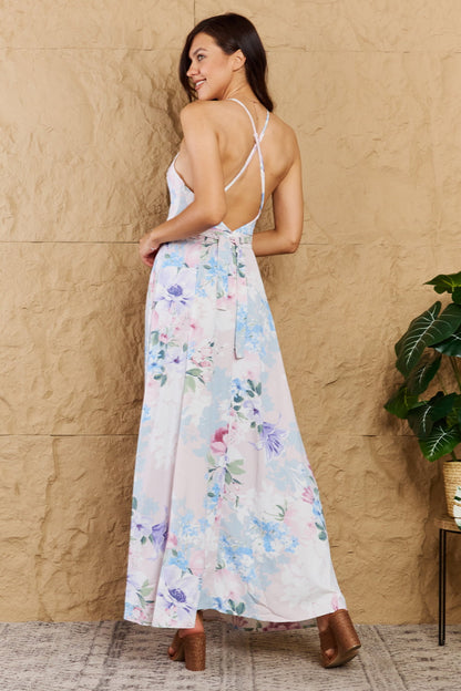Colorful Blooms: Colorful Floral Print Sleeveless Maxi Dress