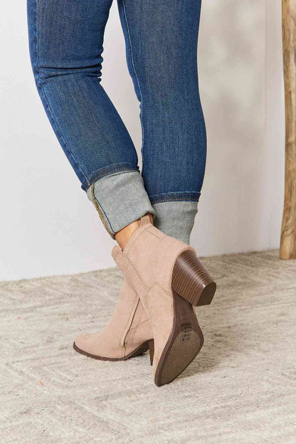 The Cosima: Taupe Block Heel Point Toe Ankle Boots by East Lion Corp