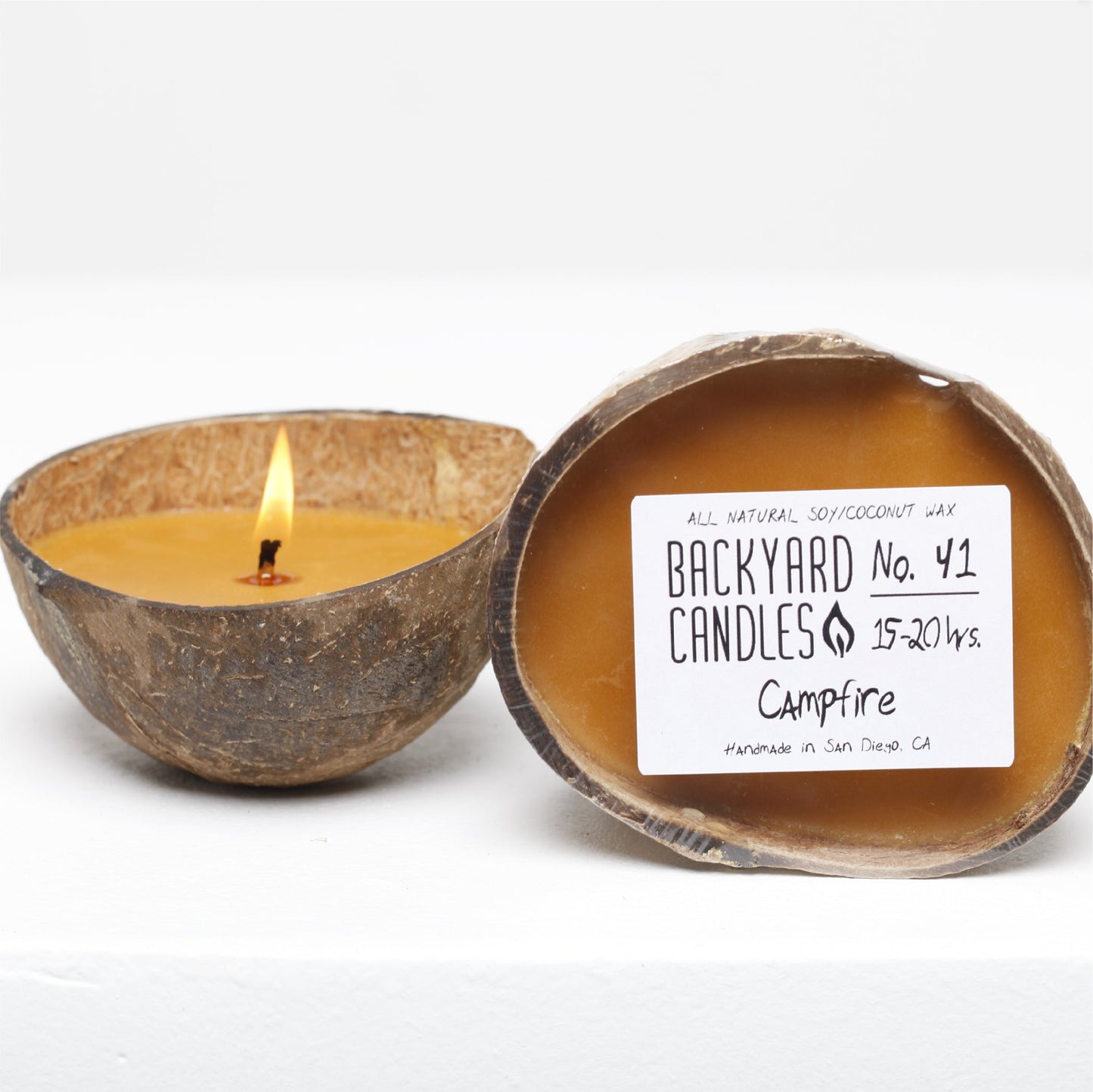 NO. 41 Campfire Scented Handmade Soy Candle | Coconut Shell Candle
