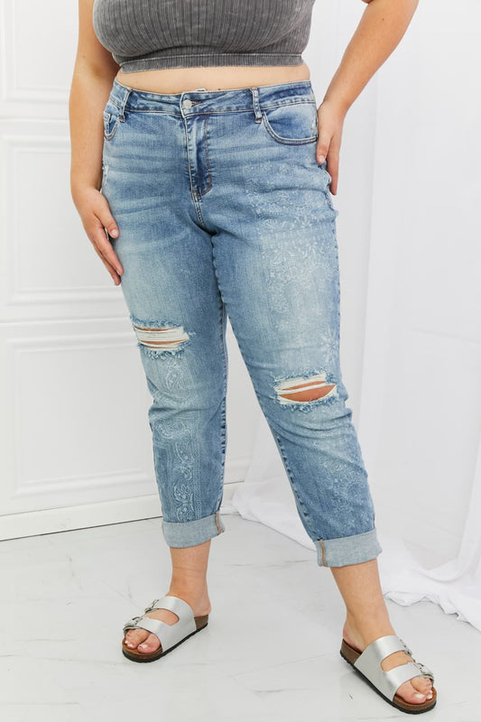 Paisley Perfection: Judy Blue Maika Patterned Boyfriend Jeans
