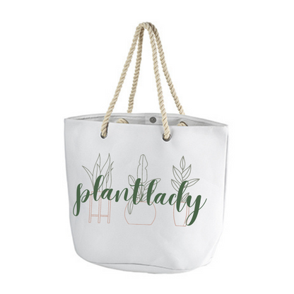 Plant Lady Original Design Canvas Tote Bag with Rope Handles in White