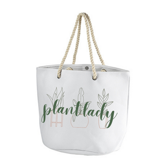 Plant Lady Original Design Canvas Tote Bag with Rope Handles in White