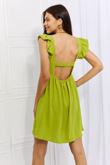 Lime Blossom: Empire Line Ruffle Sleeve Dress in Lime