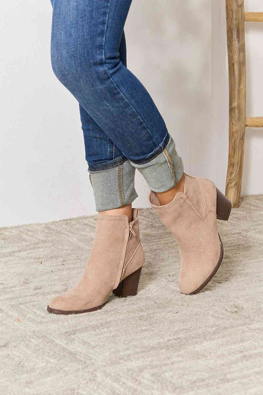 The Cosima: Taupe Block Heel Point Toe Ankle Boots by East Lion Corp