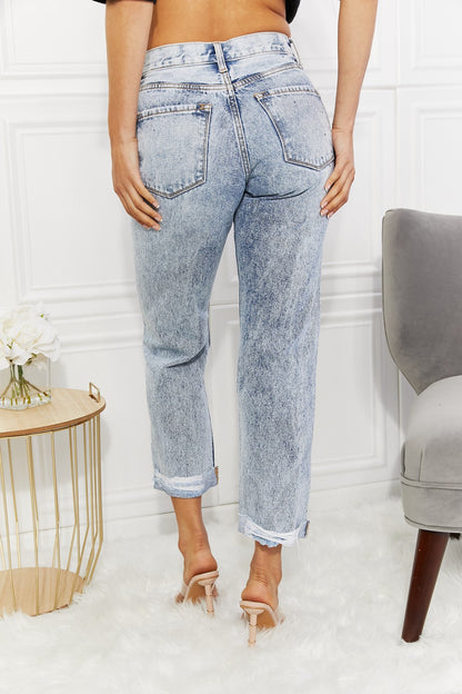 The Kendra: Denim High Rise Distressed Straight Jeans by Kancan