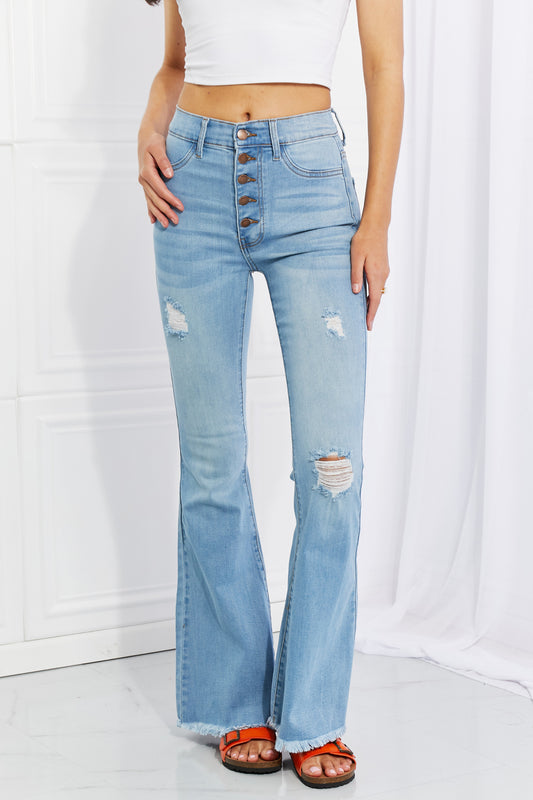 The Jess: Button Flare Jeans by Vibrant Miu