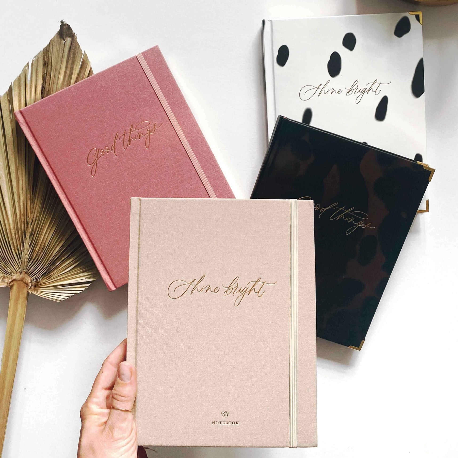 "Good Things" Eco-Friendly, Luxury Cloth Notebook with Pink Cloth Cover, Comparable to A5 Size - Athens and Company - Blush and Gold