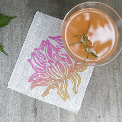Lotus Print Linen Cocktail Napkin (Set of 8)